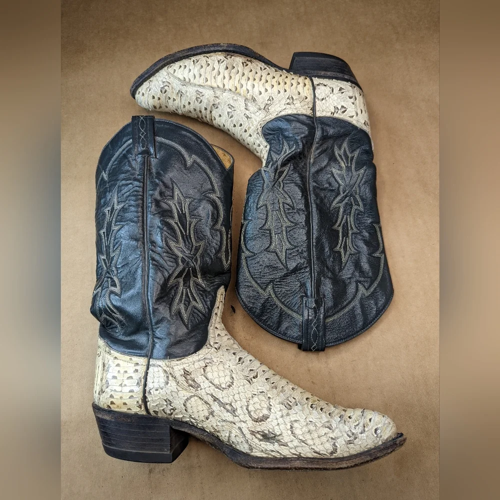 Tony Lama boots men's size 9D Genuine Exotic Ivory Snake Skin Western cowboy boo_6